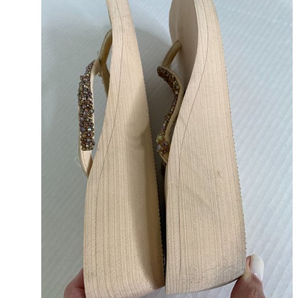 Capelli Bejeweled Wedge Flip Flops Size 10 Beach Boho Whimsical Island - Picture 2 of 6